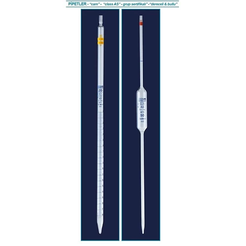 Pipet - cam - bullu - AS kalite - grup sertifikalı - mavi skala - 4 ml